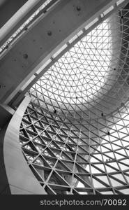 Geometric ceiling - abstract architectural background. Black and white image