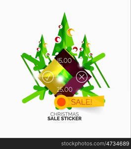 Geometric Christmas Sale Stickers. Geometric Christmas Sale Stickers - shiny paper style elements with holiday concepts - Snowflake and New Year Tree