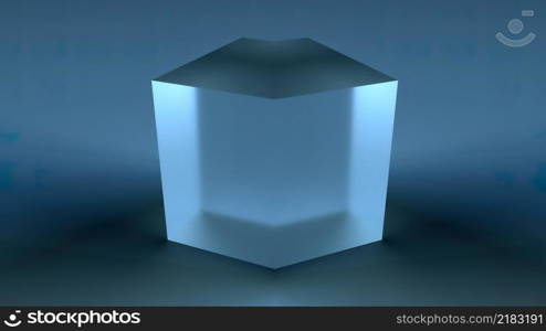 Geometric crystal with 3d render of matte surface. Futuristic square minimalism with clean sides and visible shadow. Creative container for art exhibition and digital presentation Geometric crystal with 3d render of matte surface. Futuristic square minimalism with clean sides and visible shadow. Creative container for art exhibition and digital presentation. Translucent glass cube