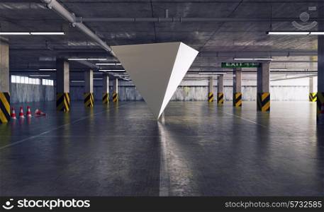 geometric figure pyramid in the parking. 3d creative concept