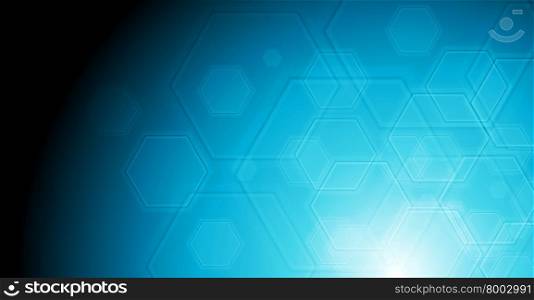 Geometric hexagon elements on blue background. Geometric hexagon elements on blue background. Technology illustration with gradient light effect