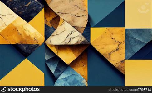 geometric modern paper cut background, yellow and teal. geometric paper cut background