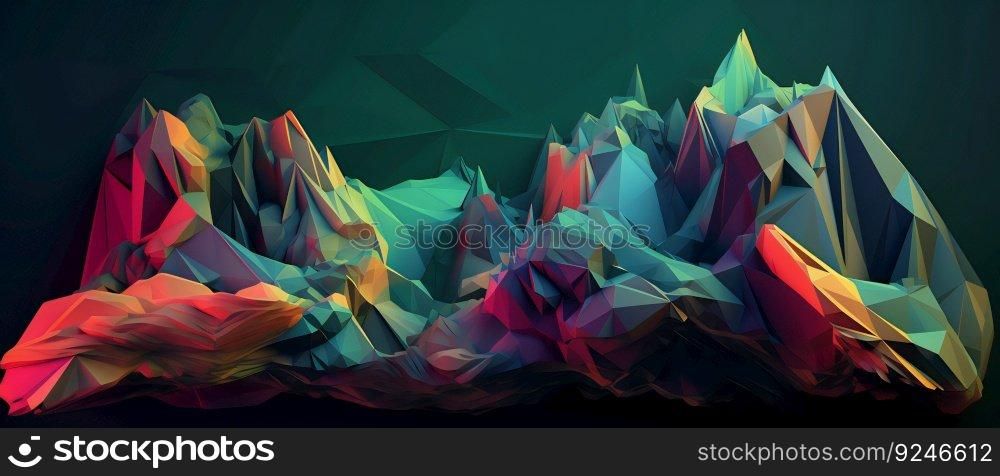 Geometric Mountain Landscape art Low poly with Colorful Red Background- 3d rendering generative ai. . Geometric Mountain Landscape art Low poly with Colorful Red Background- 3d generative ai. 