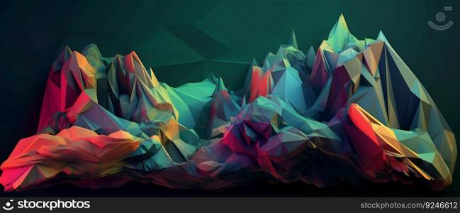 Geometric Mountain Landscape art Low poly with Colorful Red Background- 3d rendering generative ai. . Geometric Mountain Landscape art Low poly with Colorful Red Background- 3d generative ai. 