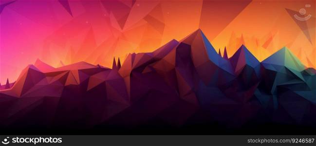 Geometric Mountain Landscape art Low poly with Colorful Red Background- 3d rendering≥≠rative ai. . Geometric Mountain Landscape art Low poly with Colorful Red Background- 3d≥≠rative ai. 