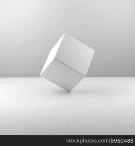 Geometric real plastic cube on White background. 3d illustration