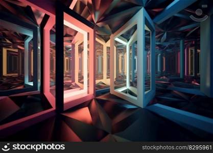 geometric sci fi abstract illuminated background in dark generative ai.
