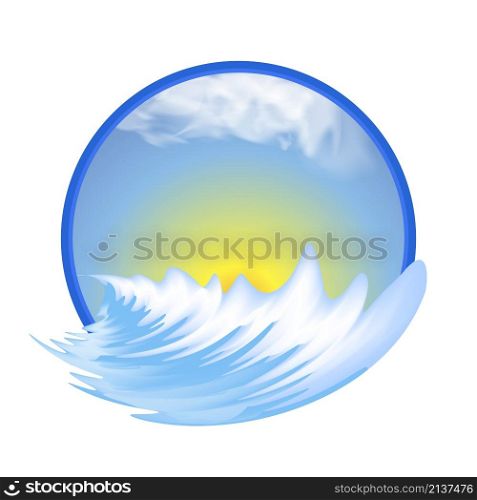 Geometric Summer Logo with Sea and Sunrise. Icon for Resort, Hotel, Travel Agency with Ocean and Sun.. Geometric Summer Logo with Sea and Sunrise. Icon for Resort, Hotel, Travel Agency with Ocean and Sun