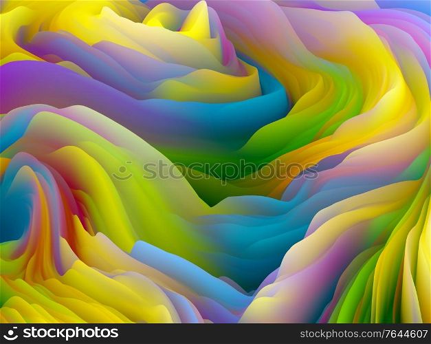 Geometry of Random. Dimensional Wave series. Creative arrangement of Swirling Color Texture. 3D Rendering of random turbulence in relevance to art, creativity and design
