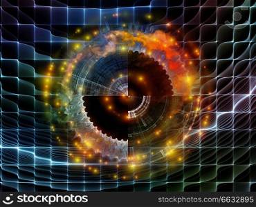 Geometry of Virtual Space series. Creative arrangement of abstract shapes, colors and elements as a concept metaphor on subject of virtual reality, technology, science and design
