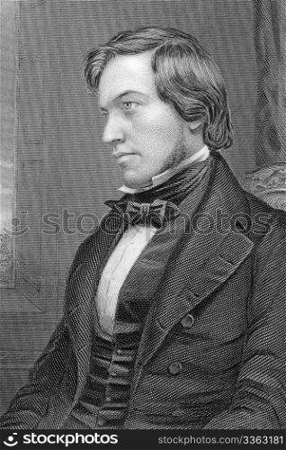 George Fownes (1815-1849) on engraving from 1800s. British chemist. Engraved by C.Cook after a picture by Collins and published by W.Mackenzie.