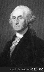 George Washington (1731-1799) on engraving from 1800s. First President of the U.S.A. during 1789-1797 and commander of the Continental Army in the American Revolutionary War during 1775-1783. Considered as Father of his country. Engraved by W.Humphreys after a picture by G.Stewart and published in London Charles Knight, Ludgate Street.