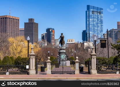 George Washington Statue at Boston Common Park in boston downtown MA USA.