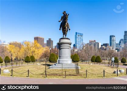 George Washington Statue at Boston Common Park in boston downtown MA USA.
