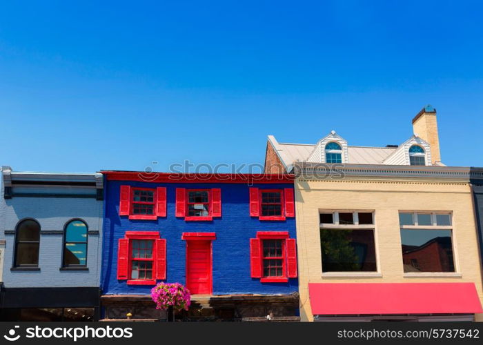 Georgetown historical district townhouses facades Washington DC in USA