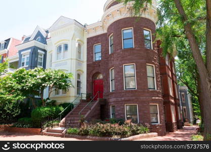 Georgetown historical district townhouses facades Washington DC in USA