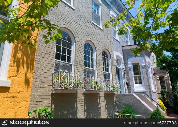 Georgetown historical district townhouses facades Washington DC in USA