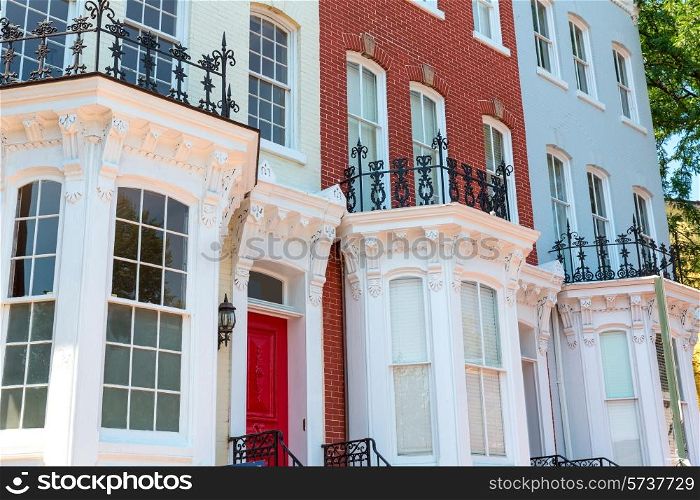 Georgetown historical district townhouses facades Washington DC in USA
