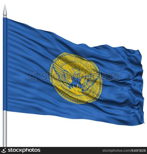 Georgia Flag on Flagpole, Capital of Georgia State, Flying in the Wind, Isolated on White Background