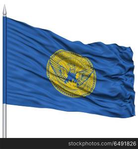 Georgia Flag on Flagpole, Capital of Georgia State, Flying in the Wind, Isolated on White Background