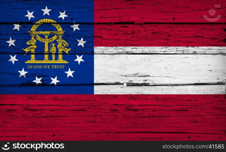 Georgia US state grunge wood background with Georgian flag painted on aged wooden wall.