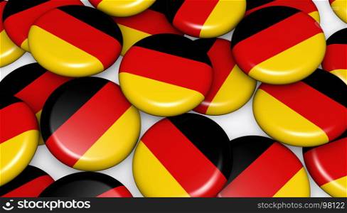 German flag on pins badges background image for German national day events, holiday, memorial and celebration 3D illustration.