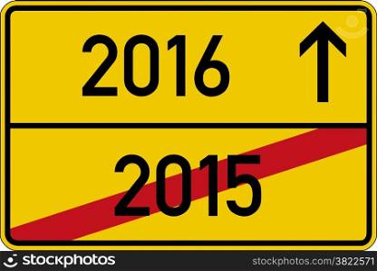 German road sign with the years 2015 and 2016