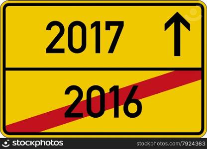 German road sign with the years 2016 and 2017