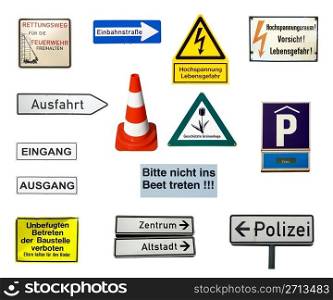 German signs. Collection of German signs isolated over white background