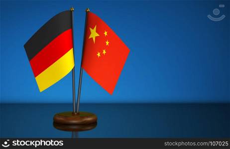 Germany and China desk flags commerce and trading relations concept 3D illustration.