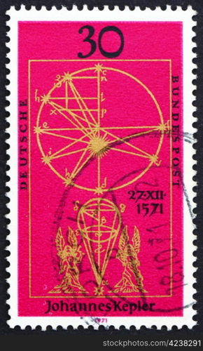GERMANY - CIRCA 1971: a stamp printed in the Germany shows Johannes Kepler, Astronomer, Illustration from New Astronomy by Kepler, circa 1971