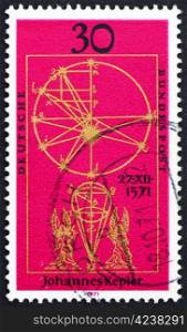 GERMANY - CIRCA 1971: a stamp printed in the Germany shows Johannes Kepler, Astronomer, Illustration from New Astronomy by Kepler, circa 1971