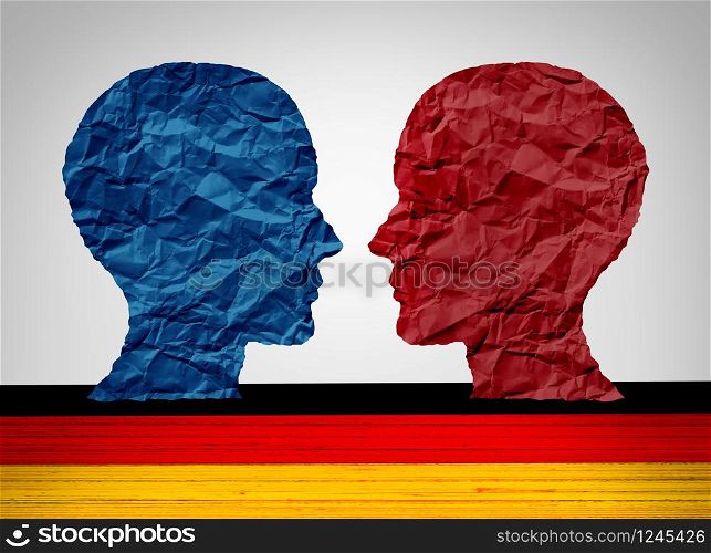 Germany far left and far right wing political concept as a Berlin and German political and Europe social thinking idelogies concept with two sides of opposing European ideology with 3D illustration elements.