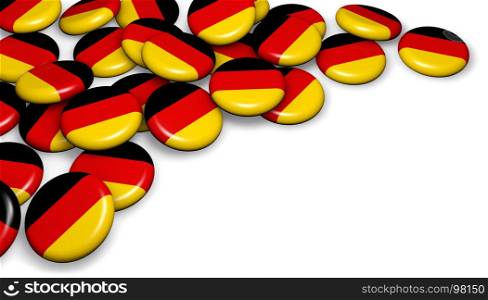 Germany flag on badges background image for German national day events, holiday, memorial and celebration 3D illustration with copyspace.