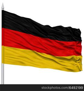 Germany Flag on Flagpole , Flying in the Wind, Isolated on White Background