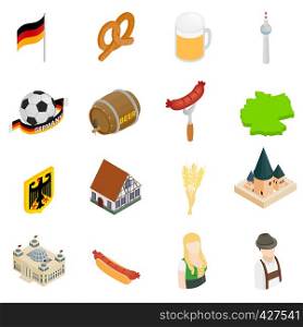 Germany isometric 3d icons set isolated on white background. Germany isometric 3d icons