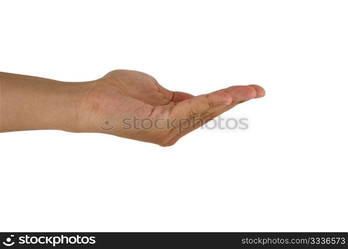 gesture of man hand open hand isolated on white background