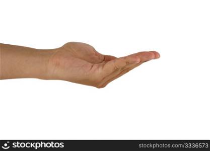 gesture of man hand open hand isolated on white background