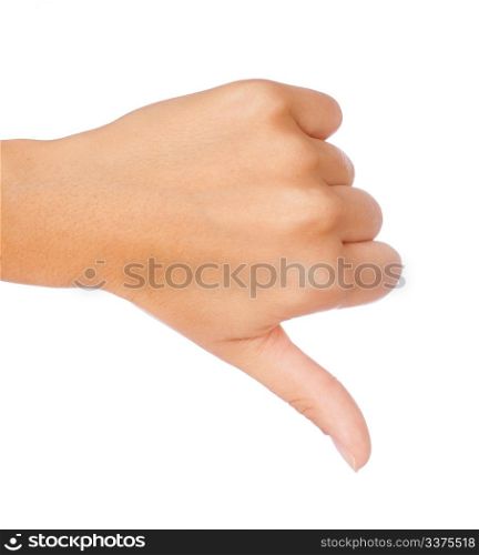 Gesture thumb down isolated over white background