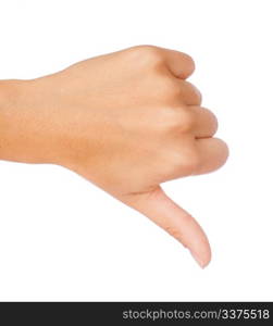 Gesture thumb down isolated over white background