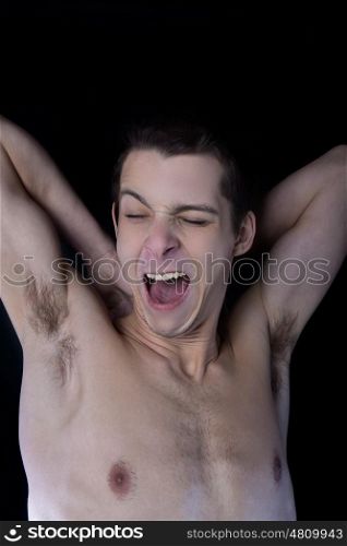 gestures of a young man yawn very sleepy