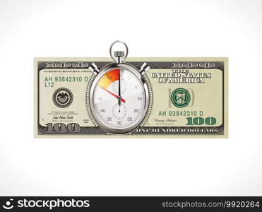 Get cash now - fast loan concept - 100 dollars with stopwatch