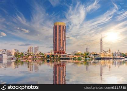 Gezira Island in the Nile, luxury towers of central Cairo, Egypt.