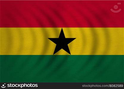 Ghanaian national official flag. African patriotic symbol, banner, element, background. Correct colors. Flag of Ghana wavy with real detailed fabric texture, accurate size, illustration