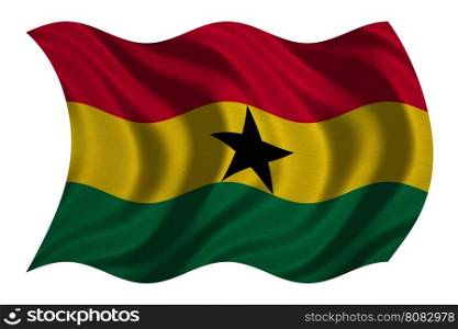 Ghanaian national official flag. African patriotic symbol, banner, element, background. Correct colors. Flag of Ghana with real detailed fabric texture wavy isolated on white, 3D illustration
