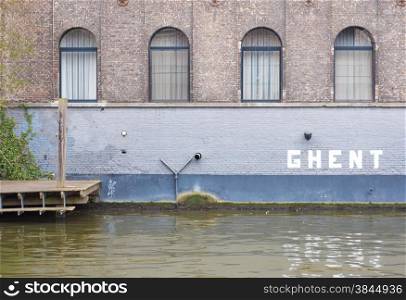 Ghent, Belgium , 4 April 2015 - Charming Hotel Facade looking out over canal water