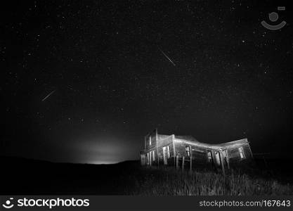 Ghost Town Saskatchewan night shot star trails