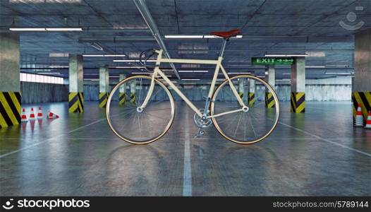 giant bicycle in parking. 3d concept