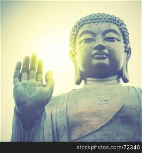 Giant Buddha in Hong Kong. Retro style filtred image