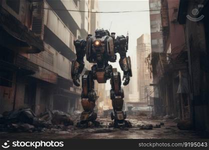 Giant city robot. Future cyborg. Generate Ai. Giant city robot. Generate Ai